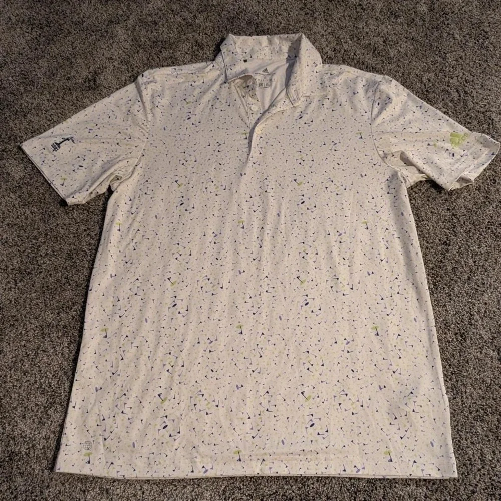 Adidas Golf‎ Mens Parley Ocean Plastic Polo Shirt White Blue Flag Print Size M